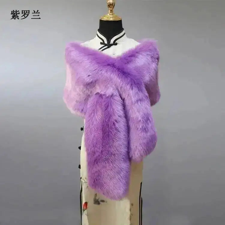 32 Colors 165*30cm Women Luxury Warm Faux Fox Fur Shawl Winter Ladies Plush Scarf Wraps Cloak Coat Wedding Long Cape Scarves