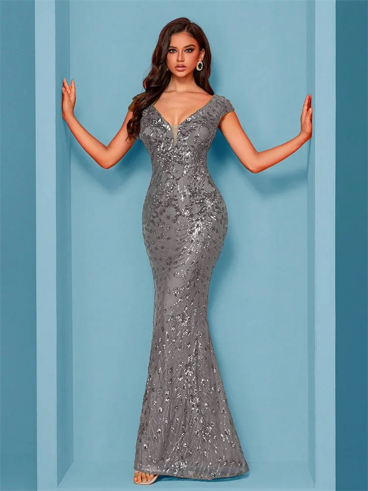 Lucyinlove Elegant Champagne Evening Dress For Women Long 2024 Luxury Mermaid Formal Sequins Prom Wedding Party Cocktail Dresses