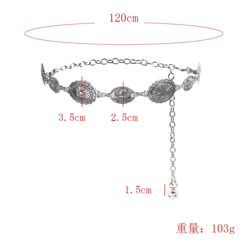 Retro style women's metal waist chain accessories Decorative circle carved chain belt high style accessories