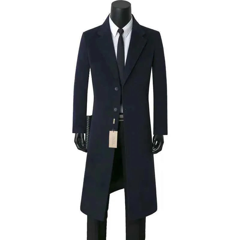 Warm Woolen Men's Coat Medium Length Casual Business Style Windbreaker Suit Collar Outerwear for Autumn And Winter