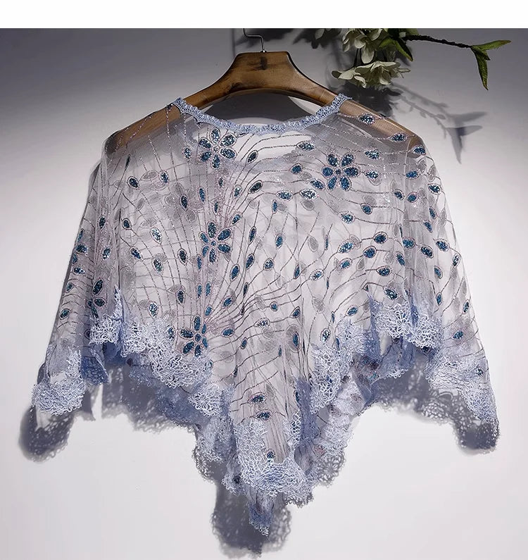Capas e xales elegantes para mulheres, casaco solto com bordado, colete de renda, bolero, acessórios, casaco para festa, roupa externa WZ2375