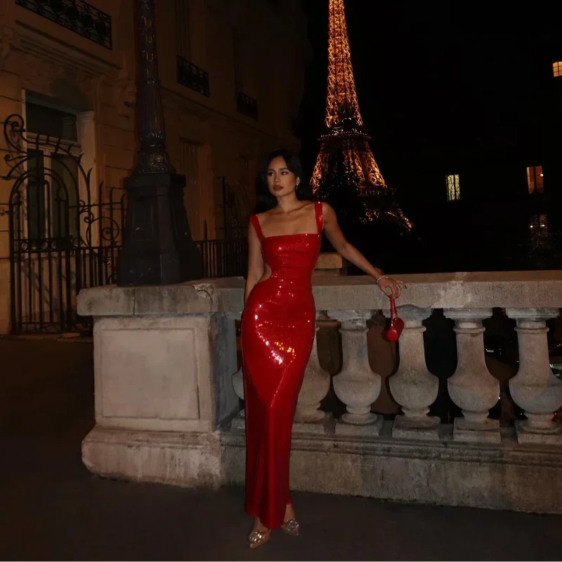 Jinia sexy sling backless silvery party women dresses evening luxury sequins bodycon sleepveless long dress ladies ball gown hot
