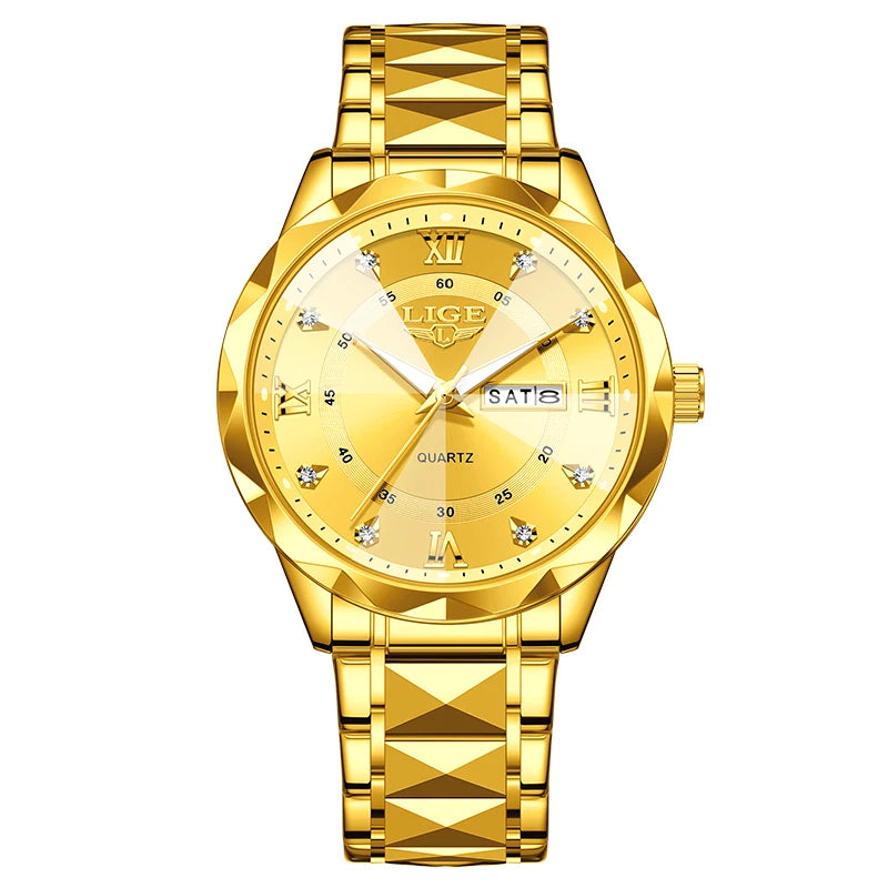 New LIGE Top Brand Luxury Man Wristwatch Waterproof Luminous Date Week Men Watches Stainless Steel Quartz Men's Watch Male reloj