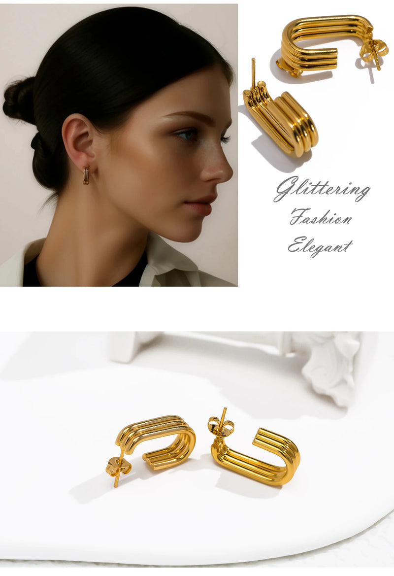 Three Layer J-shaped Stainless Steel Earrings for Woman Simple Design Style Jewelry To Showcase Personality