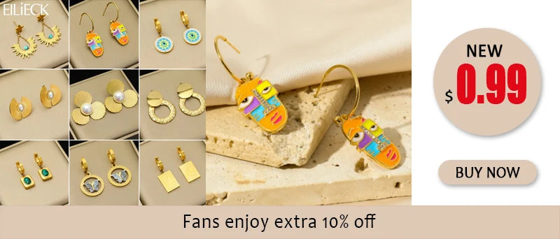 Brincos de argola EILIECK 316L em aço inoxidável dourado, formato de leque, geométrico, estilo boêmio, para mulheres, pingente de orelha, joia, presente para festa