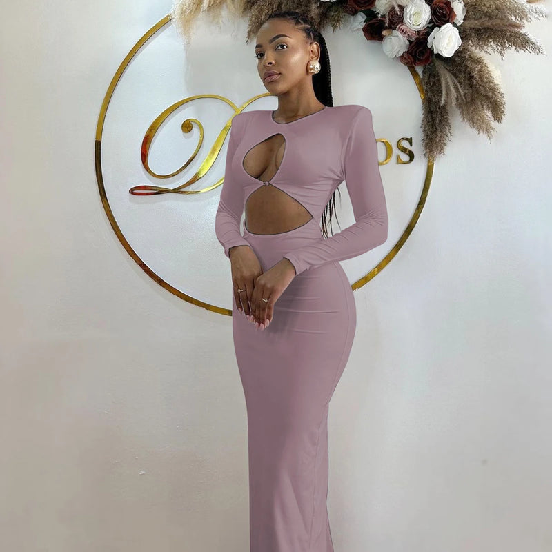 Hawthaw Women 2024 Spring Autumn Sexy Long Sleeve Party Club Hollow Out Bodycon White Long Dress Wholesale Items For Business
