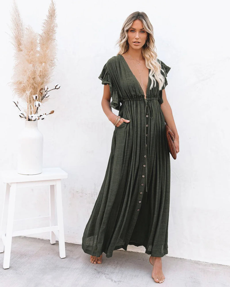 Blusa de biquíni com botões e cintura alta, saia longa, cardigan, jaqueta de praia para férias, proteção solar