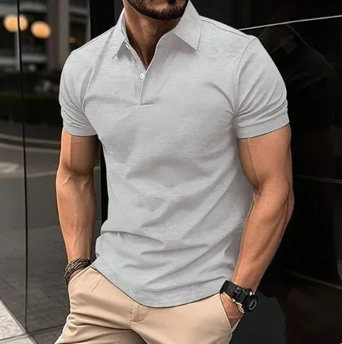2024 New Men's Summer Casual Solid Color Button Short Sleeved T-shirt Polo Shirt With Purple Loose Collar Daily Versatile Shirt