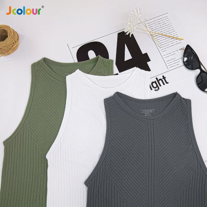 Frete grátis Kit 3 Jcolour Blusa Sem Manga Canelada Basica Esportes modernos de secagem rápida