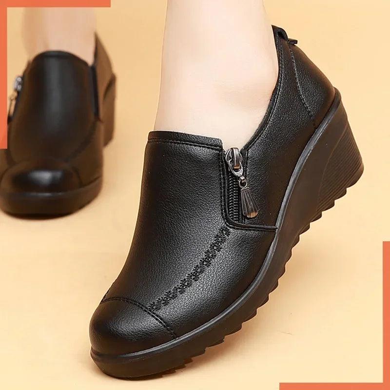 2024 New Women's Shoes Fashion Women High Heels Genuine Leather Wedges Mom Shoes Autumn Breathable Casual Zapatos Para Mujeres - CRAVO ROSE