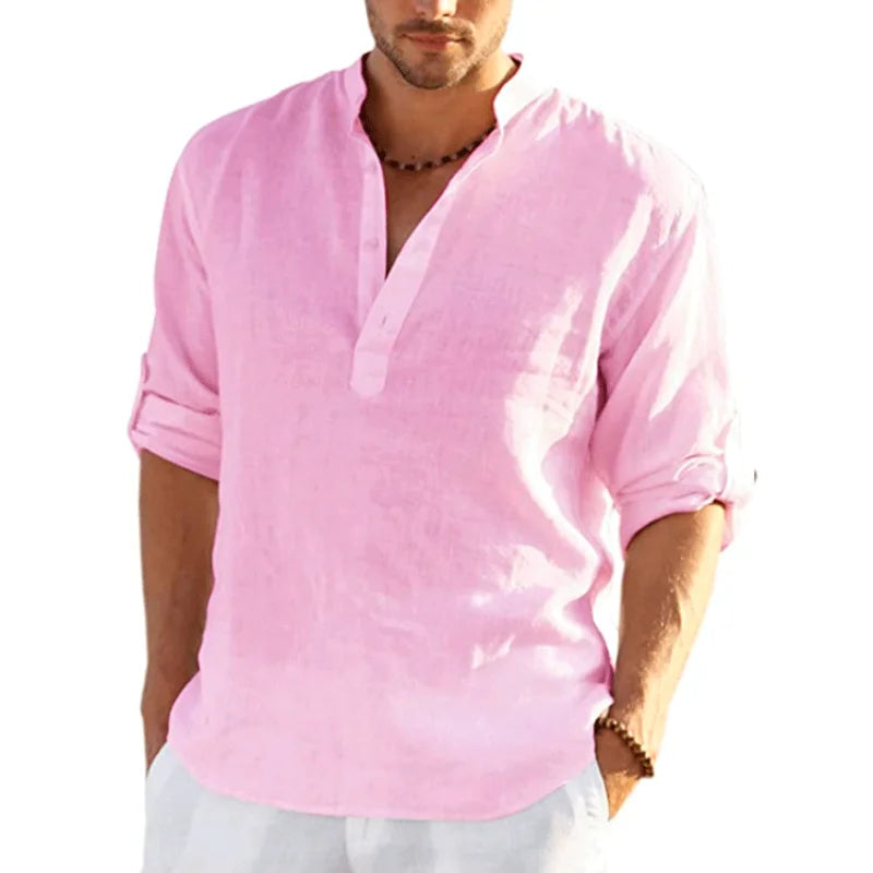 Camiseta masculina de linho manga longa cor sólida solta casual camiseta manga longa algodão linho camisa S-5XL