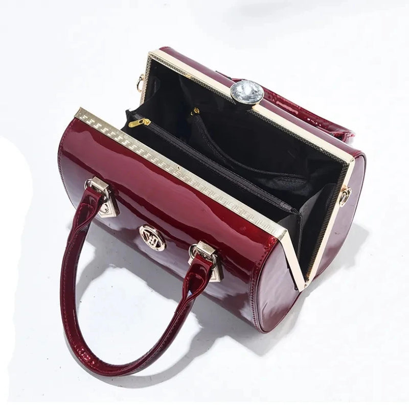 Bolsas femininas de couro envernizado de luxo, bolsas femininas europeias de diamante, bolsa de ombro brilhante, bolsa de festa de casamento de marca famosa