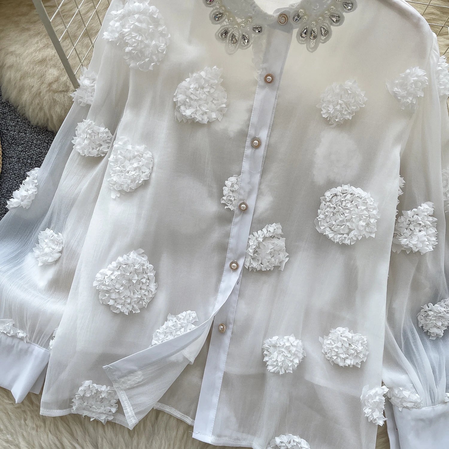 Blusa básica de manga comprida, gola polo vintage, gravata, abotoamento simples, solta, com strass, moda urbana francesa, blusa de outono