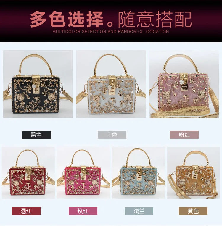 Box Designer evening bag diamond flower Clutch Bag hollow relief Acrylic luxury handbag banquet party purse women's Shoulder bag