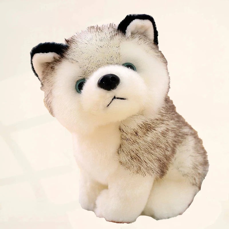 Brinquedos de pelúcia realistas de cachorro Husky fofo, bicho de pelúcia macio, brinquedos fofos para crianças, presente de aniversário para menina, brinquedo de cachorro fofo de desenho animado