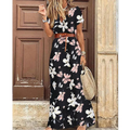 Women Sexy Casual Elegant Holiday Dress Summer Trend V-Neck High Slit Irregular Midi Dress Retro Vintage Print Slim With Belt - CRAVO ROSE