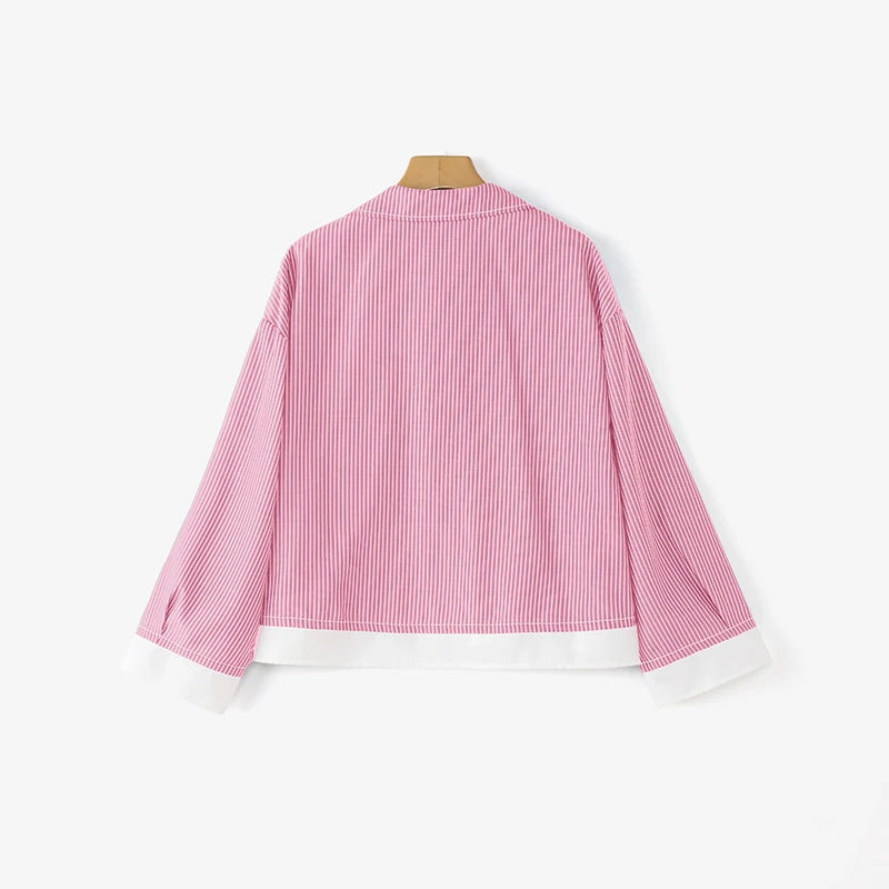 Women Korean Shirts 2025 ZANZEA Autumn Long Sleeve Striped Patchwork Blouse Fashion Tops Tunic Pockets Office Blusas Femininas