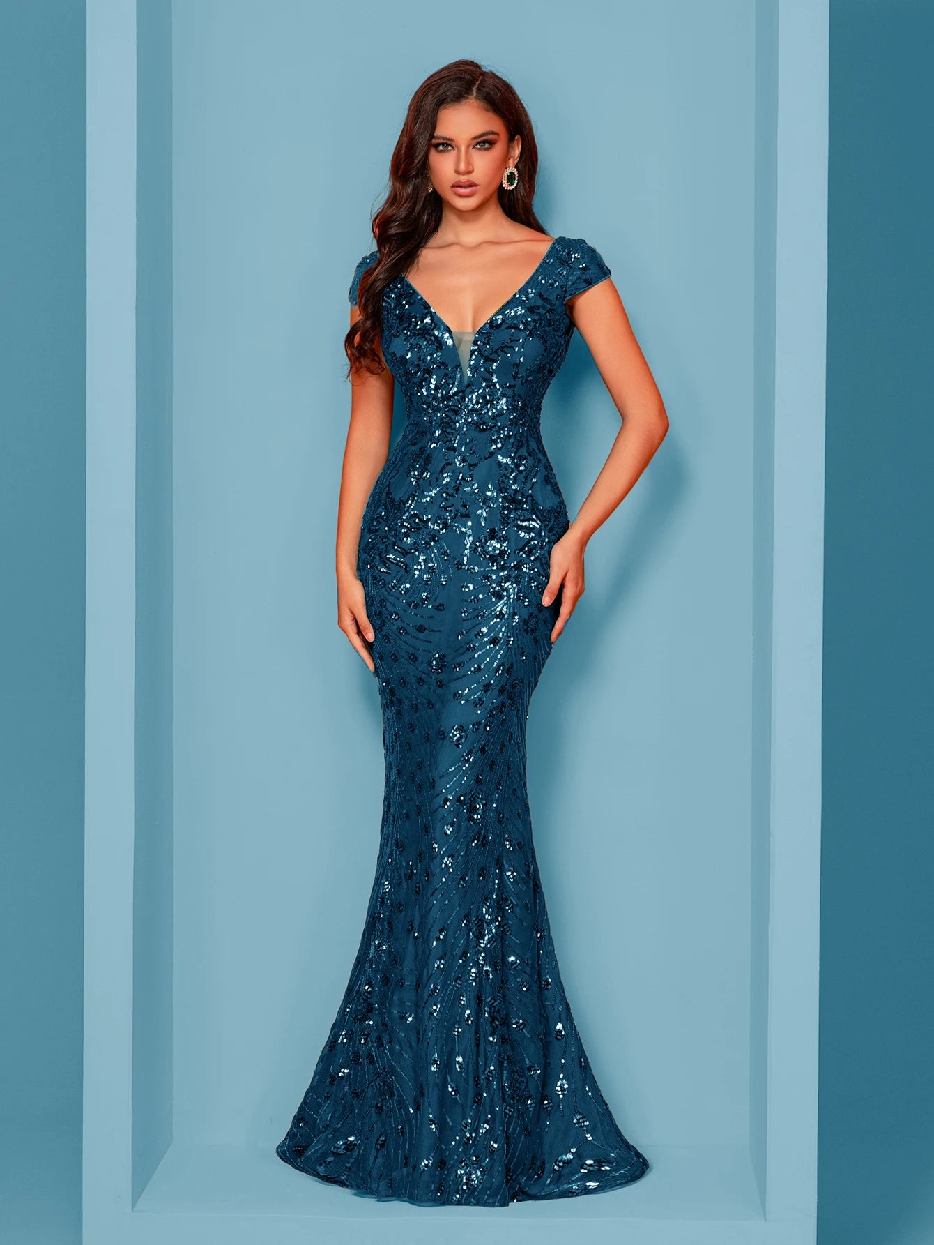 Lucyinlove Elegant Cap sleeve Evening Dresses Women Luxury Embroidery Mermaid Formal Sequins Wedding Party Cocktail Gowns