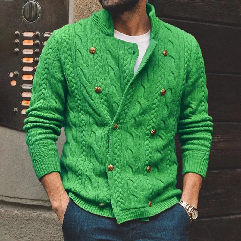 New 2026 Autumn Winter Knitted Cardigan Men Double Breasted Sweater Coat Male Streetwear Winter Warm Turtleneck Men Clothing