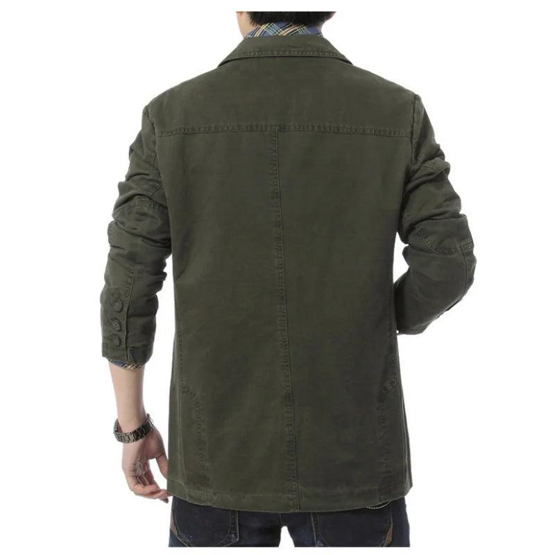 Blazer algodão puro masculino casual ternos negócios jaquetas masculino militar masculino streetwear - CRAVO ROSE