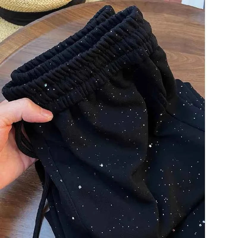Shiny Ice Silk Wide Leg Pants Women Summer New High Waist Straight Casual Sports Long Trousers Children's Matching Pants