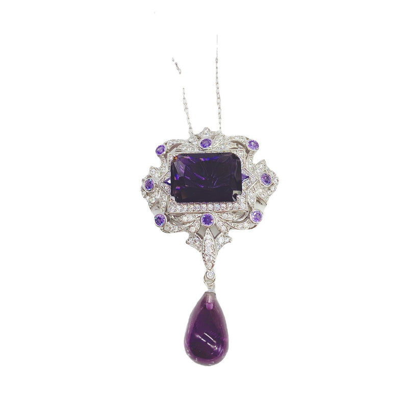 925 Silver Luxury Necklace for Women Purple Zircon Neck Accessories Women's Engagement Anniversary Jewelry Valentine's Day Gift