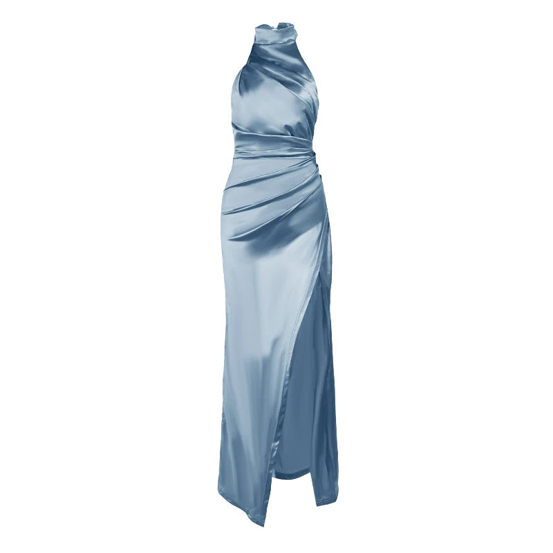 Women's Elegant Design Dresses 2024 High Waist Slim Neck Bridesmaid Dresses Sleeveless Split Slim Gowns Long Dresses