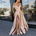Women's Long Loose Maxi Dress Summer Deep V-neck Solid Color Satin High Split Strapless Short Sleeve Dress