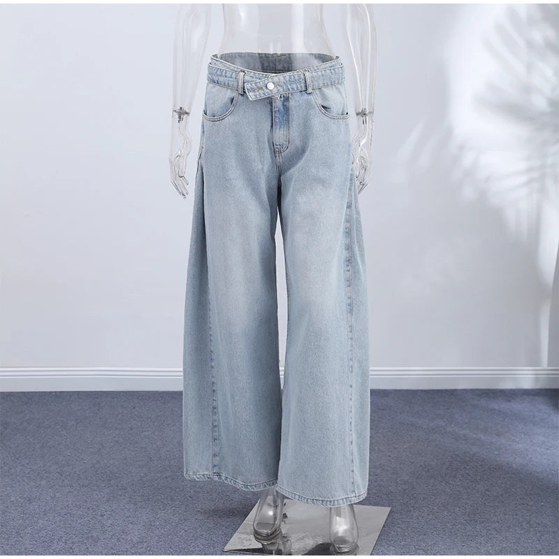 Y2k Hot Fix Rhinestone Cutout Women's Jeans Summer Street Low-rise Wide Leg Loose Denim Pants Lady New Fashion Party Trousers