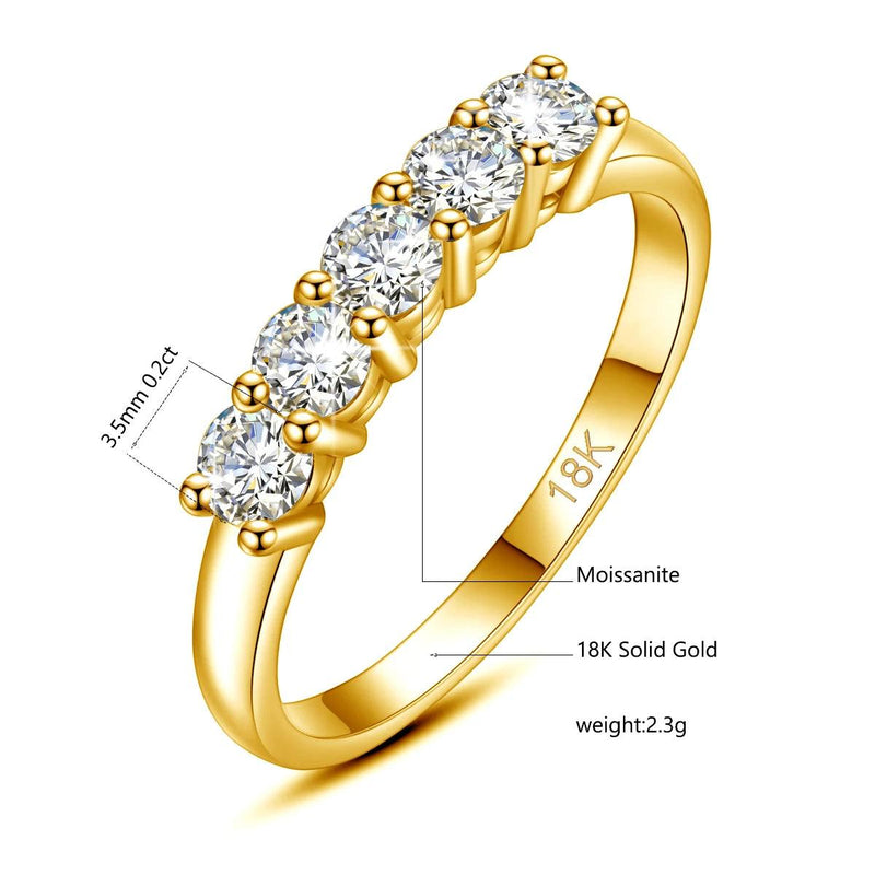 With Certficate Original Solid 18K Gold Moissanite Ring For Women 5 Stone AU 750 Luxury Wedding Jewelry With Stamp Gift Female - CRAVO ROSE