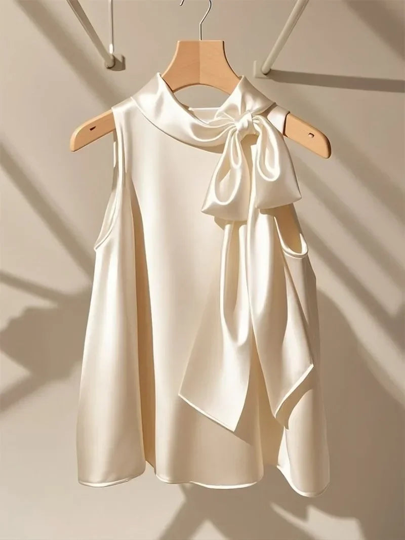 Blusas Mujer Hanging Neck Top Bow Sleeveless Shirts Elegant Blouse Roupas Femininas Spring Office Lady Chemise Femme Tops