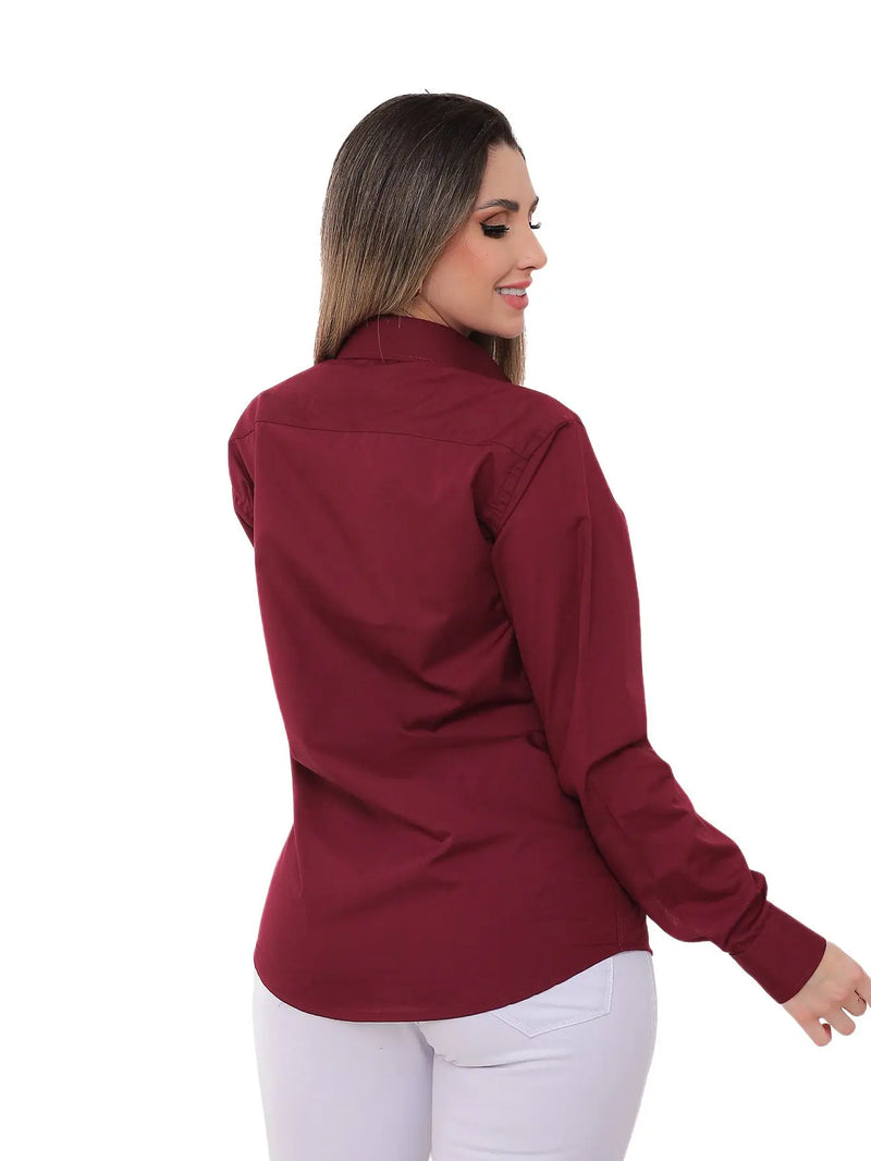 Women's Long Sleeve Slim Wine Social Shirt