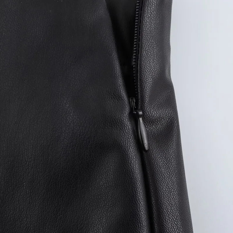 Saias  Shorts Mini Assimétrico Preto Saia Curta Cintura Alta Culottes Elegante Saia couro sintético