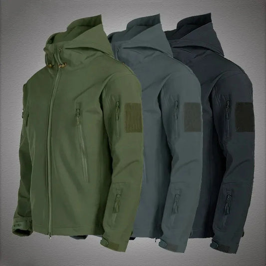Jaqueta Masculina "Shark Skin" (Soft Shell) Tática, Corta-Vento e Impermeável com Capuz