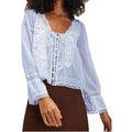 Blusa feminina Combhasaki Y2K Fairy, manga comprida, gola quadrada, patchwork de renda, amarração frontal transparente, blusa curta com botões