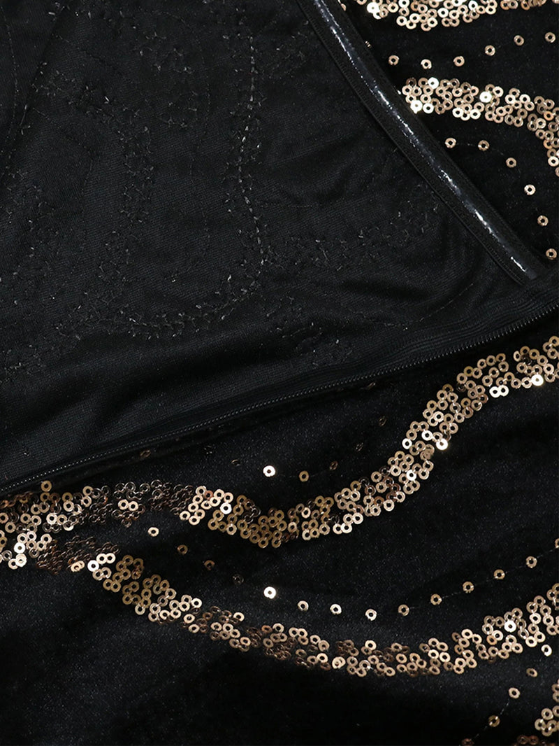 Vestidos longos Sexy preto sem costas lantejoulas maxi  elegante bodycon