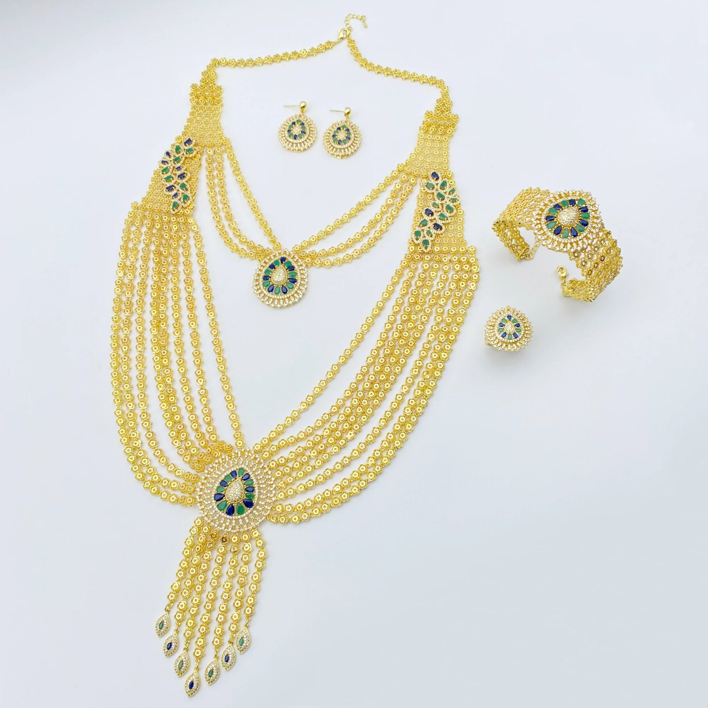 JRH Noble and Elegant Women's Jewelry Mixed Color Gemstone Zircon Set Necklace Earrings Ring Bracelet Suitable for Wedding Party