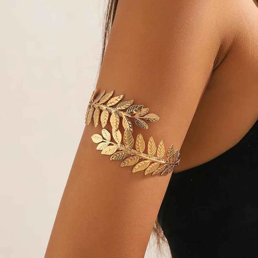 FTCY Metal Leaf Upper Arm Bracelet for Women Greek Roman Style Women's Armband Upper Arm Cuff Gold Color Jewelry Gift