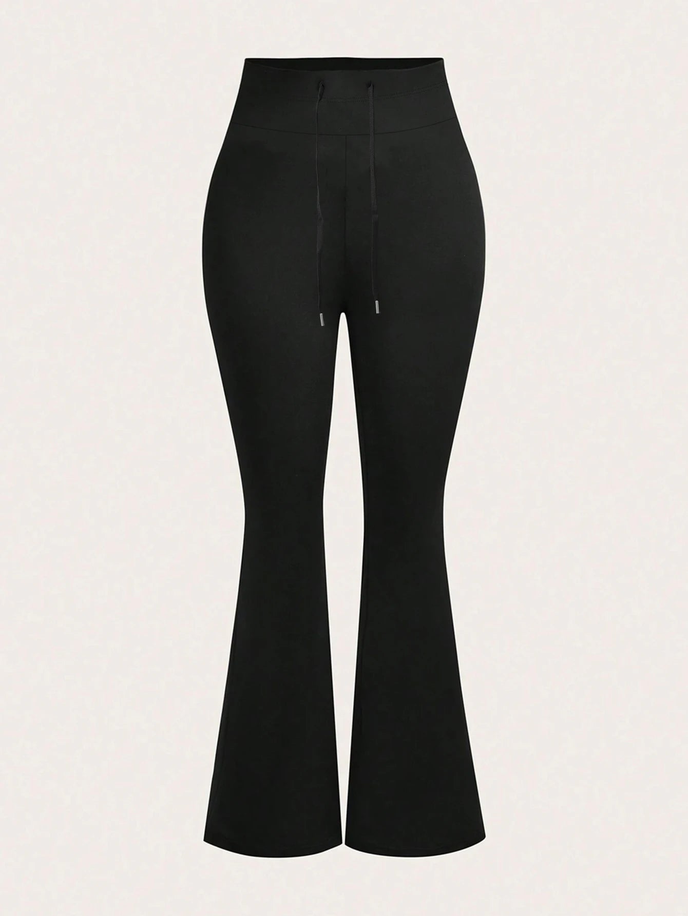 Women's Black High Waisted Bell-bottom Pants 2026 Spring Drawstring Waist Stretchy Skin-friendly Breathable Casual Daily Trendy