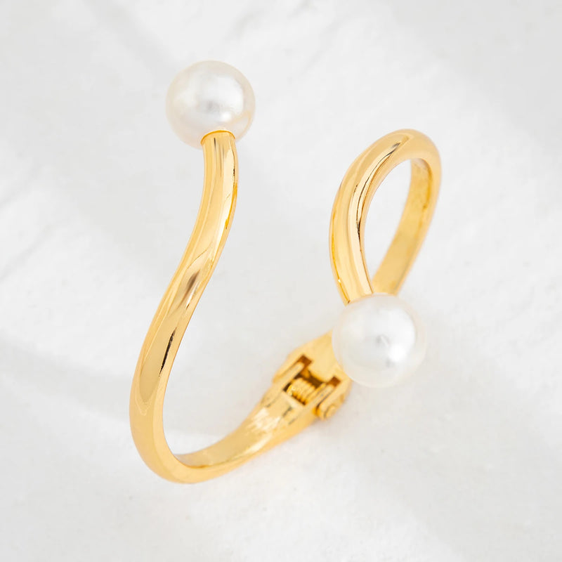 Ingemark Punk Hip Hop Irregular Metal Chunky Bangles for Women Vintage Fashion Gold Color Wave Spring Bracelets Men Jewelry Gift