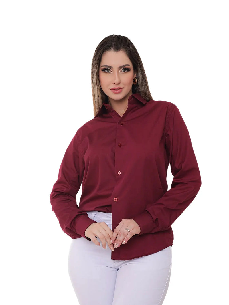 Women's Long Sleeve Slim Wine Social Shirt
