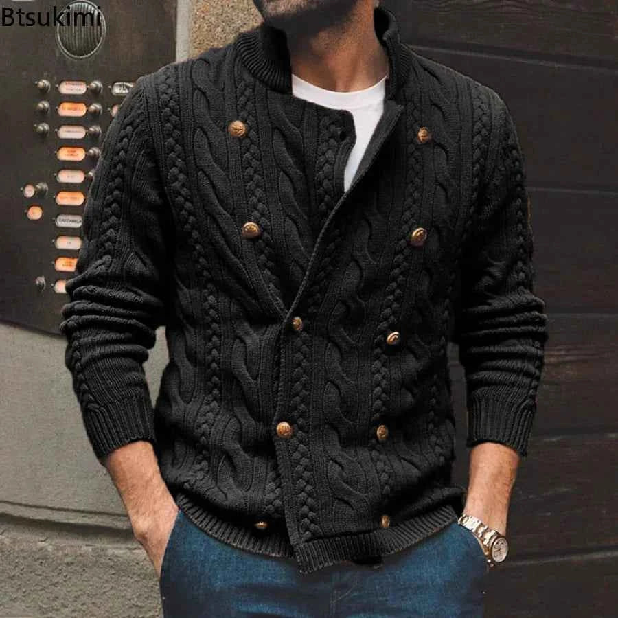 New 2026 Autumn Winter Knitted Cardigan Men Double Breasted Sweater Coat Male Streetwear Winter Warm Turtleneck Men Clothing