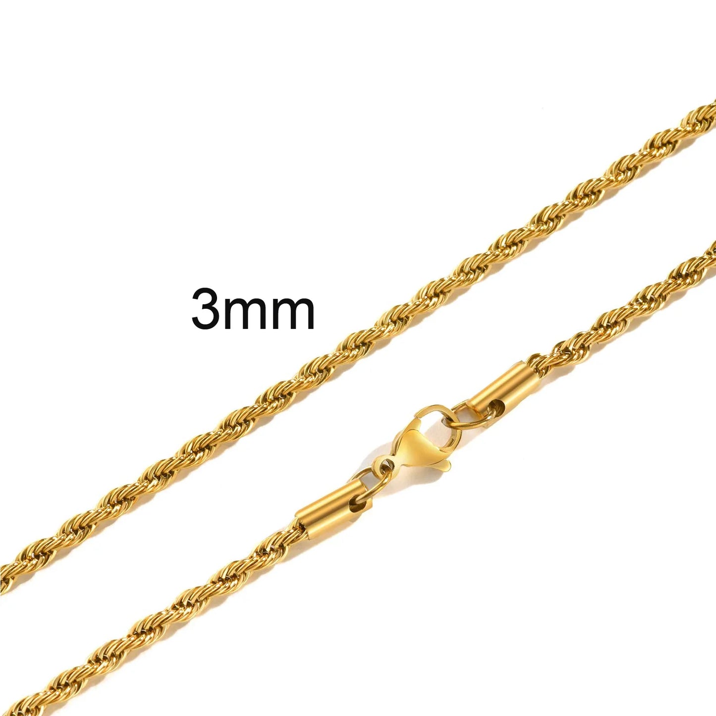 Colar de corrente de corda torcida 18k real banhado a ouro de aço inoxidável, joias à prova d'água de 2/3/4/5mm - CRAVO ROSE
