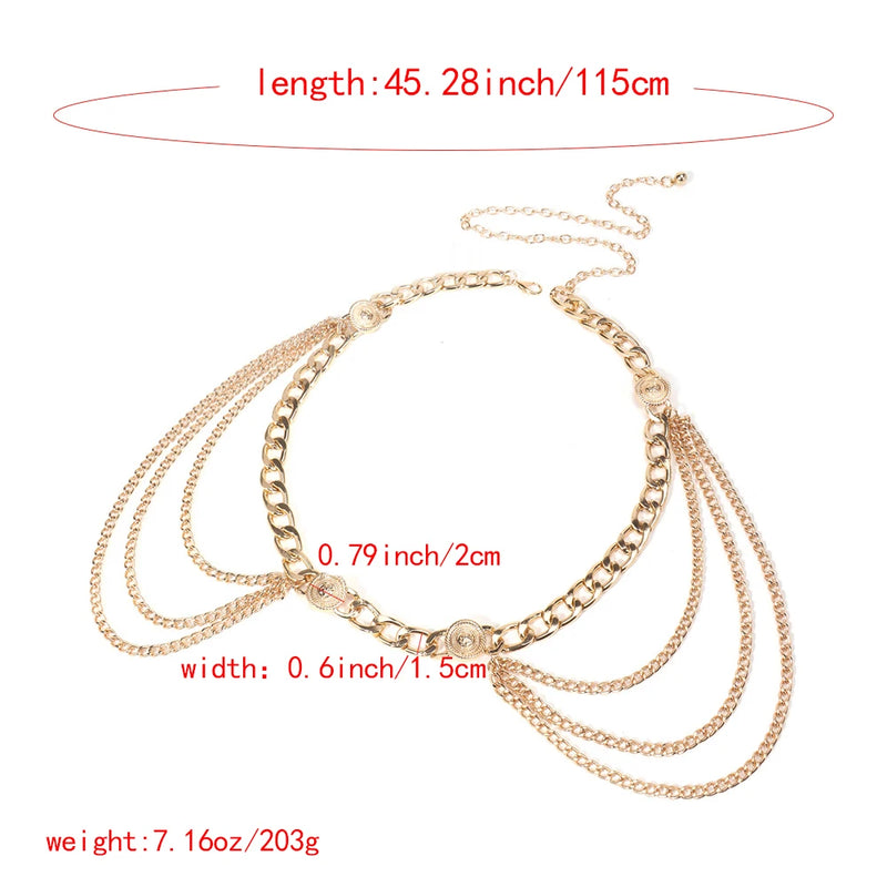 Metallic ladies punk waist chain Fringe chain Body chain waist trim dress Sexy belt accessories riemen voor vrouwen cinturones