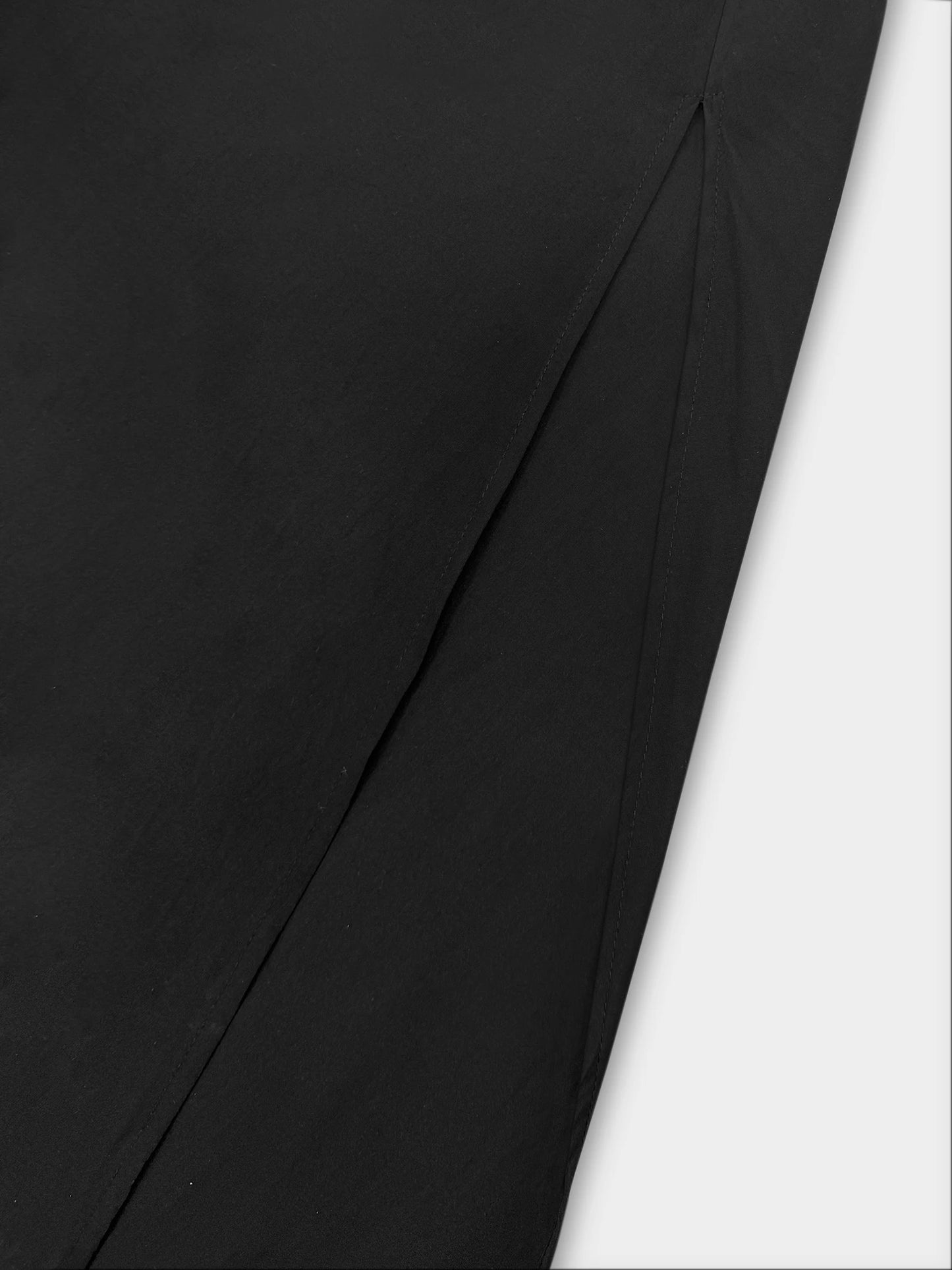 Women's Shirt Maxi Dress with Wide Striped Belt | Roll-Up Sleeve High Slit Elegant Casual Formal Outfit