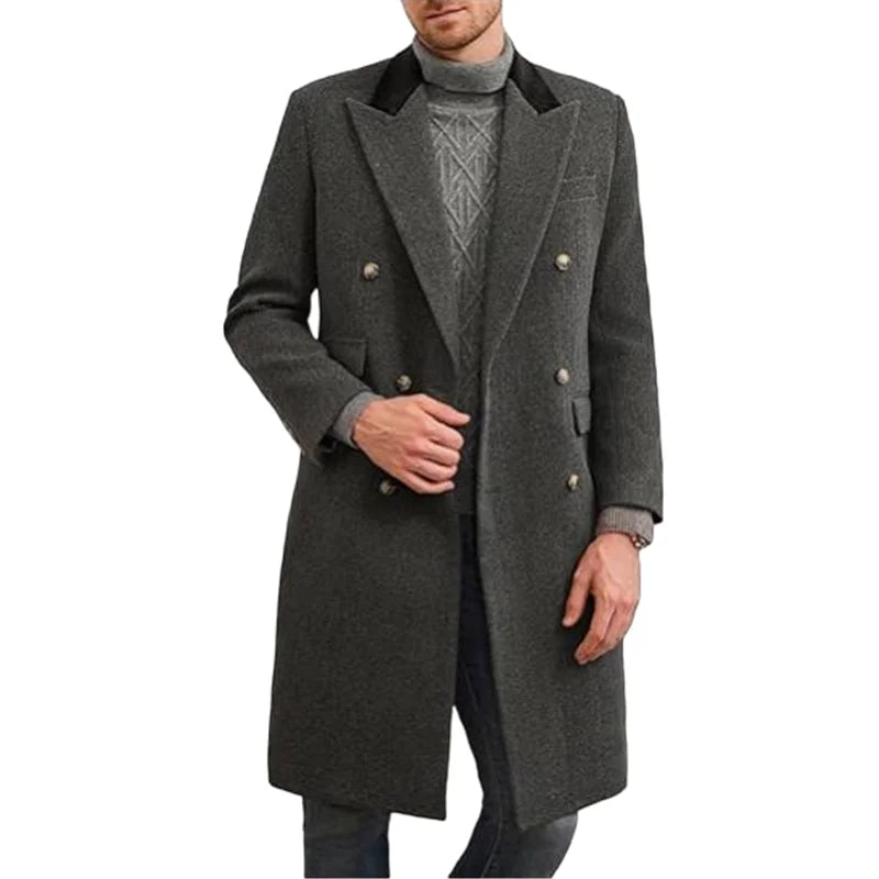 Coat Winter Men's Jackets Warm with Lining Men's Coat  X-Long Double Breasted Trench Multi-Pockets Male Clothing Eu Size M-XXL
