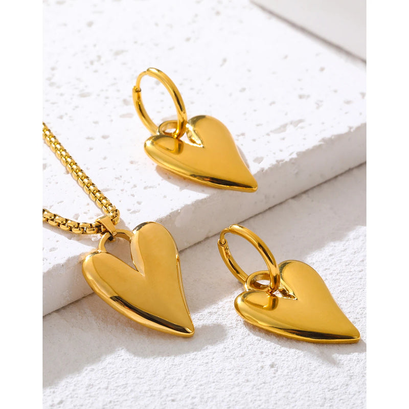 YACHAN 18K Gold Plated Stainless Steel Irregular Heart Necklace Earrings for Women Glossy Chic Waterproof Jewelry Set - CRAVO ROSE