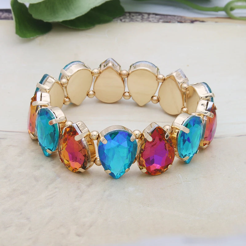 Bohemian Colorful Glass Bracelets For Woman European American Exaggeration Spring Rhinestone Bangle Madera Rhinestone Pulseira
