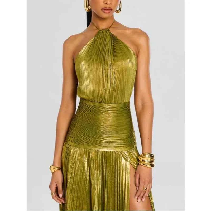 Luxurious Women Corset Party Cocktail Dress Sexy Off Shoulder Halter Folds Slit Guest Celebrity Long Dress Celebrity Prom Gown