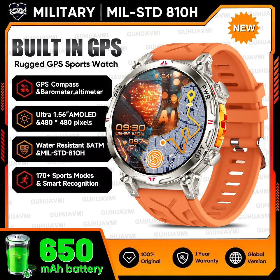 2025New Military T-Rex3 Ultra GPS SmartWatch Built in GPS Compass Altimeter Barometer 5ATM Waterproof 650mAh Sports Bracelet Men